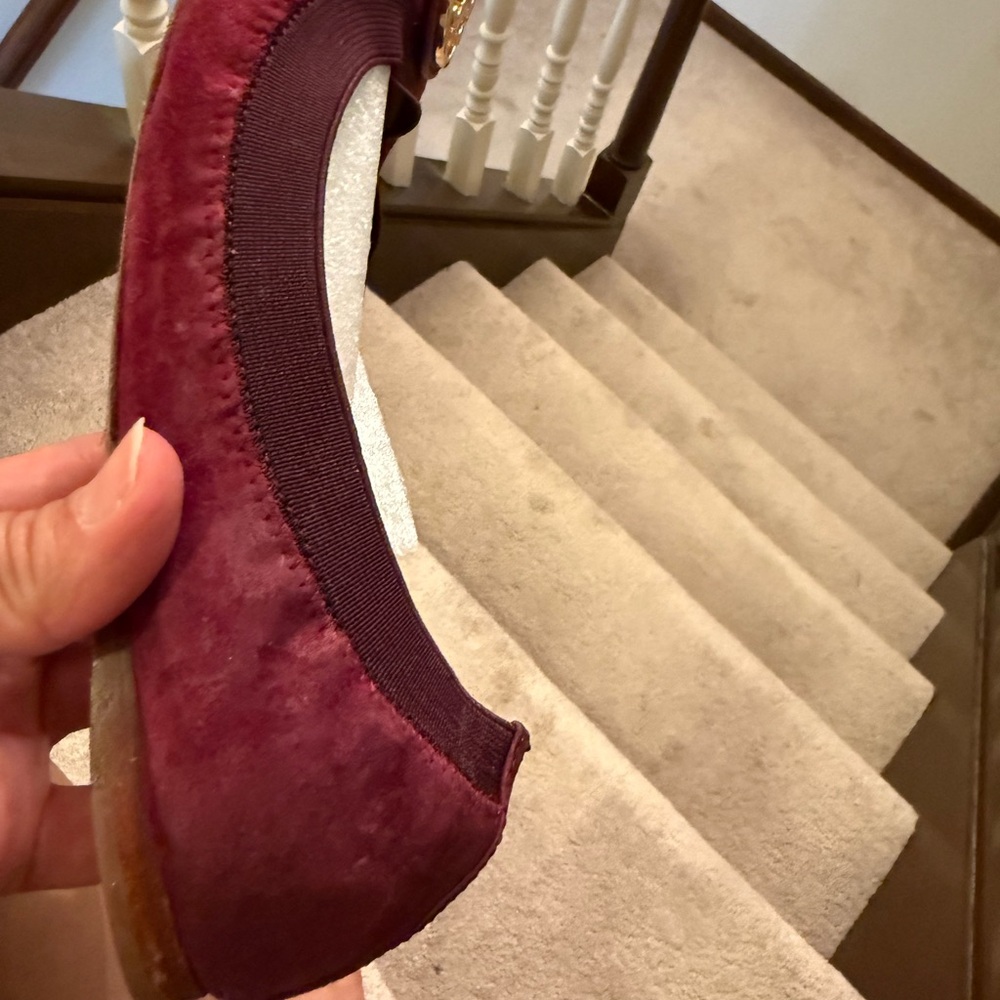 Tory Burch Red Suede Flats with Logo - Picture 6 of 12